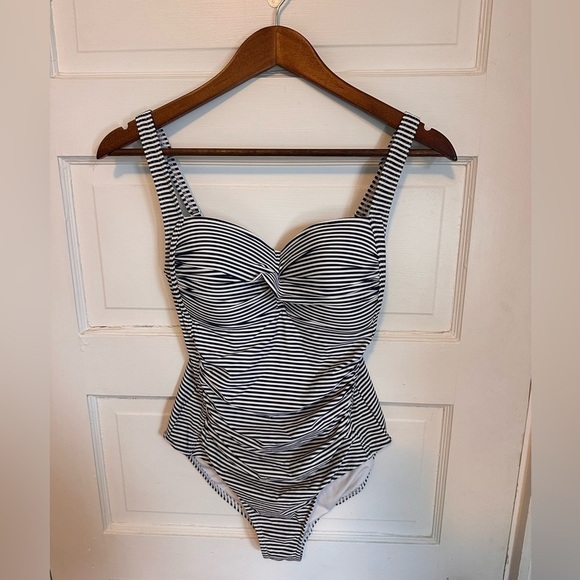 Niptuck One Piece Swimsuit 8 Slimming Nautical Bathing Suit Blue and whi… - Picture 1 of 8